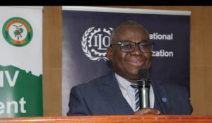 Zambia Federation of Employers (ZFE) Executive Director, Mr. Harrington Chibanda speaks at the launch in Lusaka